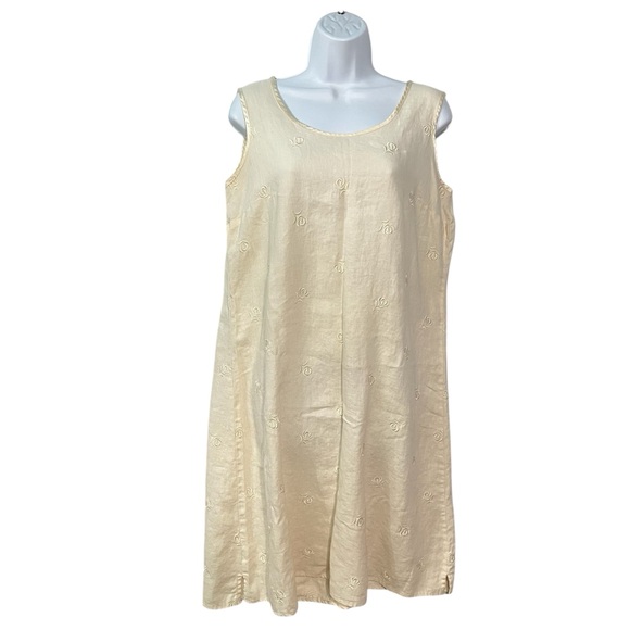 Cambridge Spirit Sleeveless dress Petite Large PL 100% Linen Ivory Embroidered - Picture 1 of 7